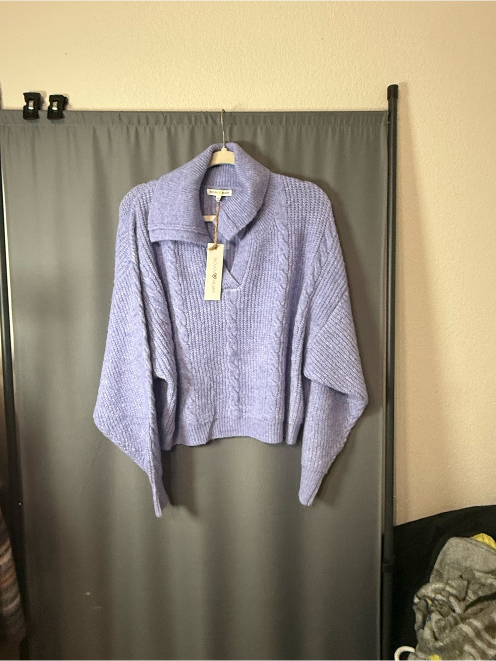 Woven Heart Lilac Cable-Knit Funnel Neck Sweater